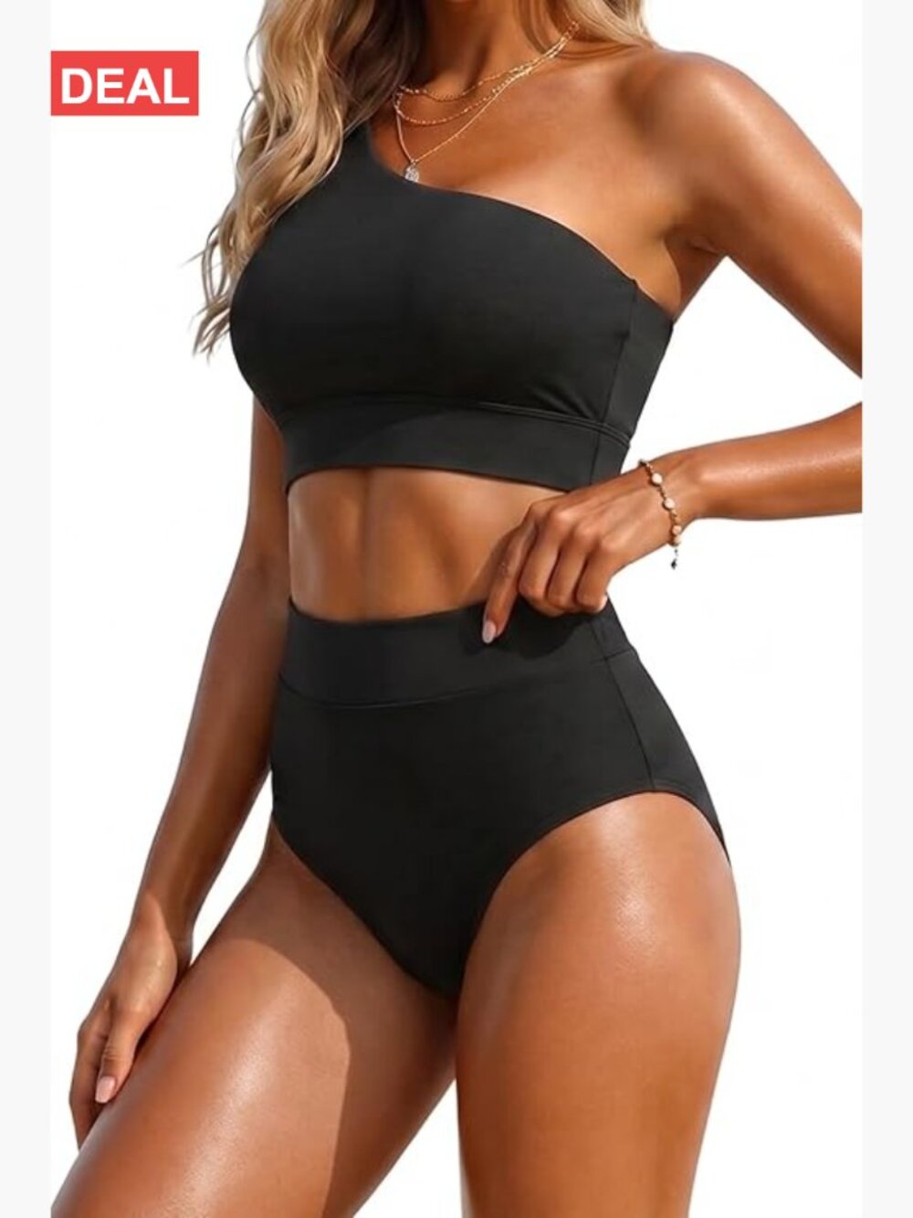 One Shoulder High Waisted Bikini Set Tummy Control Full Coverage Swimsuit